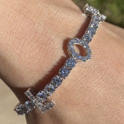 11.70 Carat VS1 Lab Diamond “LOVE” Tennis Bracelet – 7.5” | 14K White Gold Plated 925 Silver | 14.40 Grams
