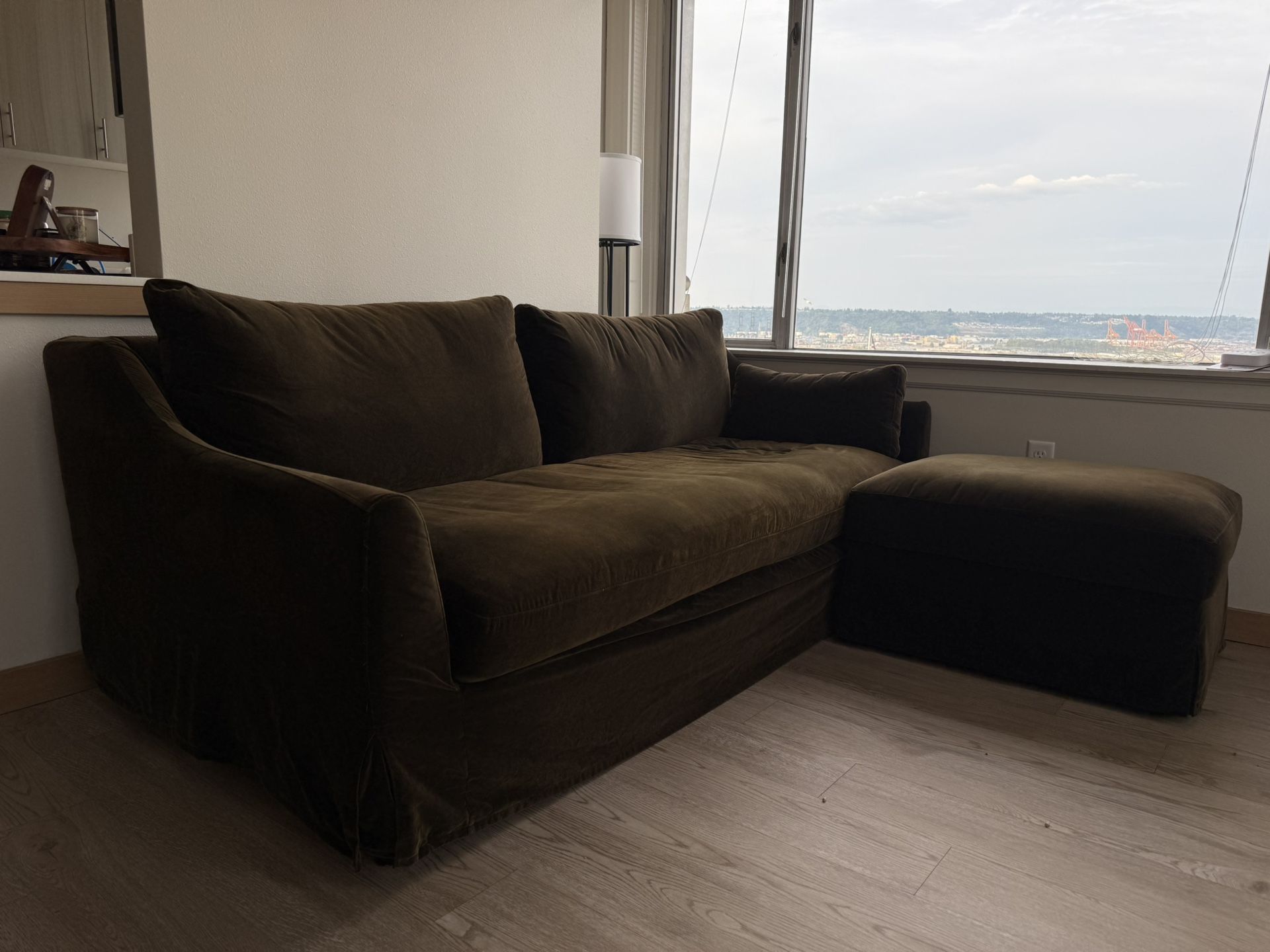 Green IKEA Couch + Storage Ottoman