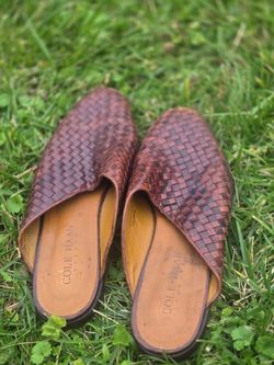 Cole Haan Men's Brown Woven Leather Slip-On Loafers Mule Slides Basketweave 12M