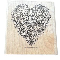 One Retired Stampin' Up! Wood Mounted Rubber Stamp 1998 "FLORAL HEART" Vintage  Add a touch of vintage charm to your crafting collection with this one