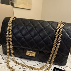 Authentic Chanel 2.55 227 Caviar Gold