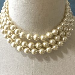 Faux Pearl Triple Strand Necklace 