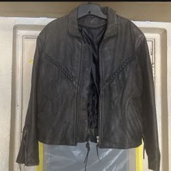 Vintage Black Leather Women’s Motorcycle Jacket
