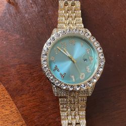 Blue Gold Plated CZ Diamond Watch 