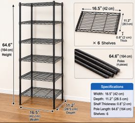 6-Tier Black Metal Wire Shelving Unit ā Complete Set