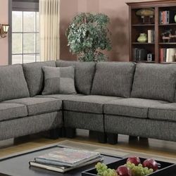 FINANCE TODAY! Dark Grey L Shape LivingRoom Couch Sofa Sectional Linen-like Fabric