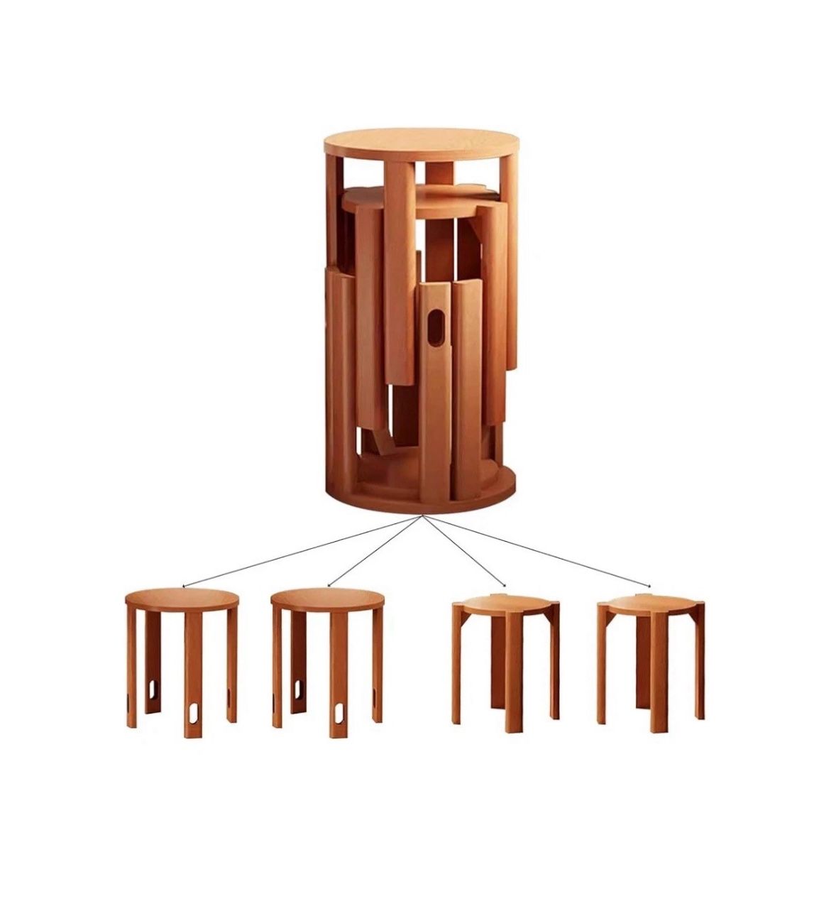Wood Stackable Stools, Bar Stools Set of 4 with Anti-slip Pads Cherry Wood Color