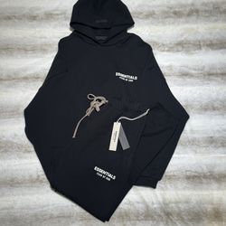 Essentials Fear Of God FW 2024 Black And White Hoodie And Jogger Set