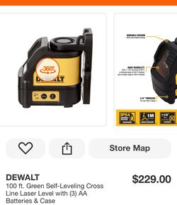 DEWALT 100 ft. Green Self-Leveling Cross Line Laser Level with (3) AA Batteries & Case