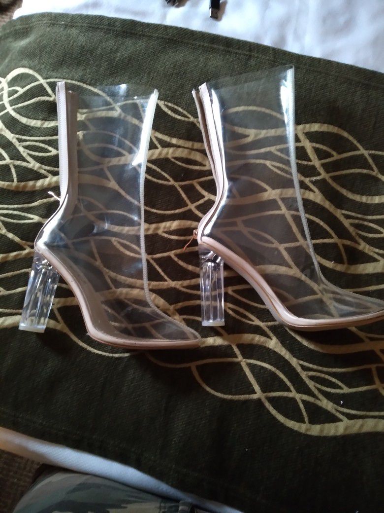Clear EGO High Heel Boots Size 6.5