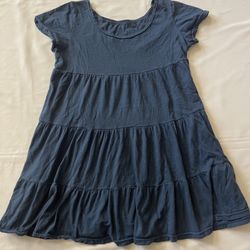Short Sleeve Tiered Layered Top Shirt Navy Blue Women Tee Dress Blouse