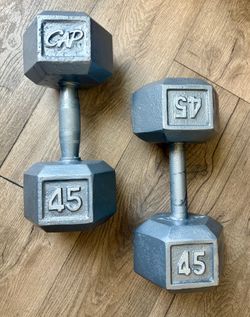 Set of Cast Iron Hex Dumbbells of 45 pounds each.  Total: 90 lbs