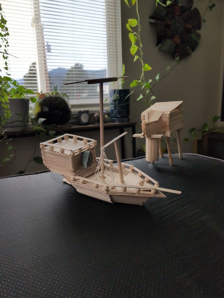 Handmade Popsicle Stick Sailboat, Wooden Infantry Tower