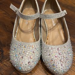 Girls Silver Heeled Shoes Size 13
