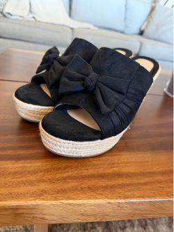 Black Bow Platform Espadrilles Open Toe Slides Shoes 8.5
