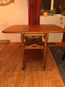 Vintage Oak mid-century drop leaf tea cart