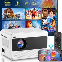 Video Projector with 5G WiFi and Bluetooth 5.1, Native 1080P Home Projector with Speaker, 16000LM Outdoor Movie Projector, Max 200" Compatible with iP