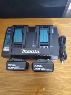 2 Two Dos 5ah 5 Amp 5.0ah 5.0 Ah 18 Volt Makita 18V Lithium-Ion Dual Port Rapid Optimum Charger Kit Set Combo
