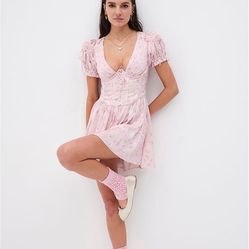 New For Love & Lemons Paulina Puff-Sleeve Mini Dress, Size M