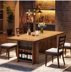 63" Farmhouse Dining Table Wooden Kitchen Table with Shelves for 6 to 8