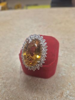 14k Yellow Gold Citrine and Diamond Cocktail Ring