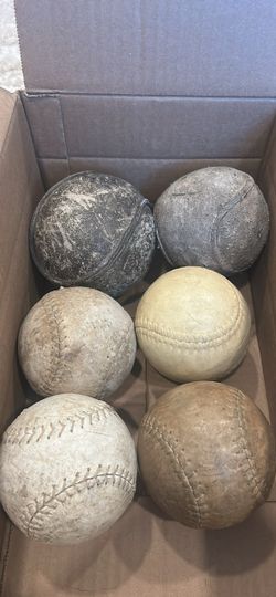 Vintage Leather Softballs – Set of 6 – Rustic Sports Decor