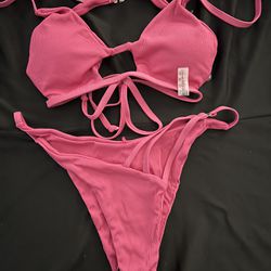 ZAFUL Cut Out Strappy Bikini Swimwear Size 6-M pink Color 