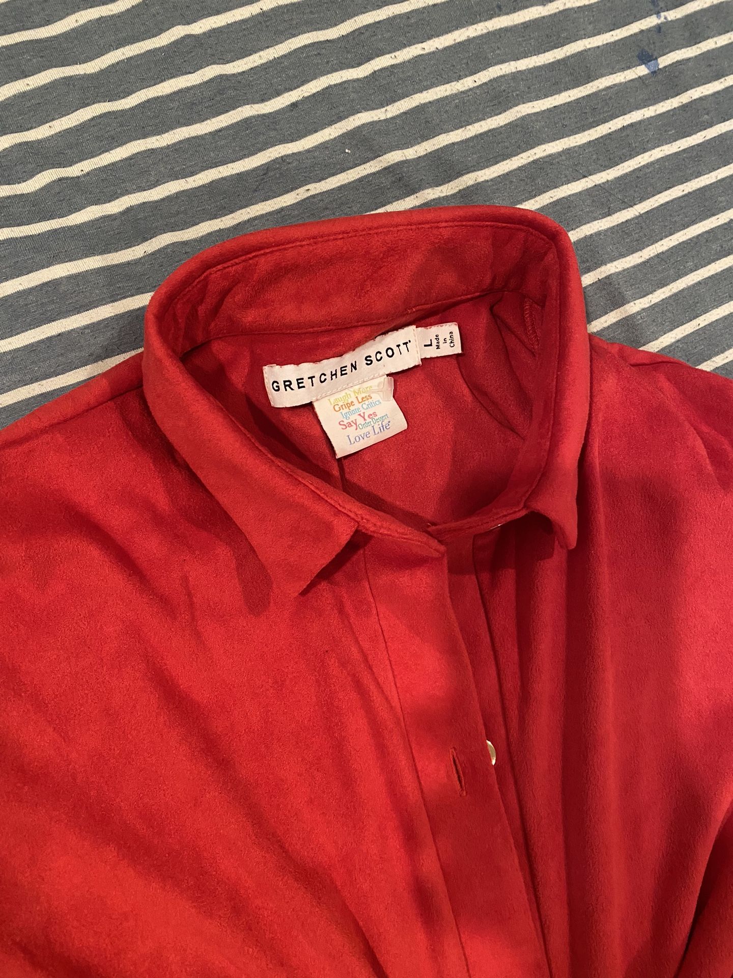 Gretchen Scott Dress Women L Red Button Front 3/4 Sleeve Velour Soft Midi
