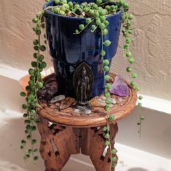 6" Wood Carved Mini Stand Table Boho Spiritual Indian Yoga Candle Altar Plant Statue Display Reiki Massage Crystal Foldable Folds Flat Ganesh Suvi