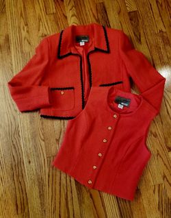 Vtg Rickie Freeman for Teri Jon Red Cropped Blazer & Sleeveless Vest Set Size: 6