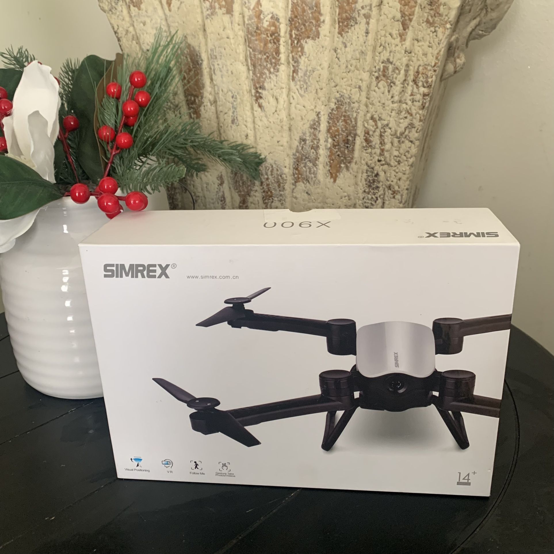 Used SIMREX X900 Drone Optical Flow Positioning RC Quadcopter *Missing Battery *it has some pink stains on it *some of the wings have knicks on it a