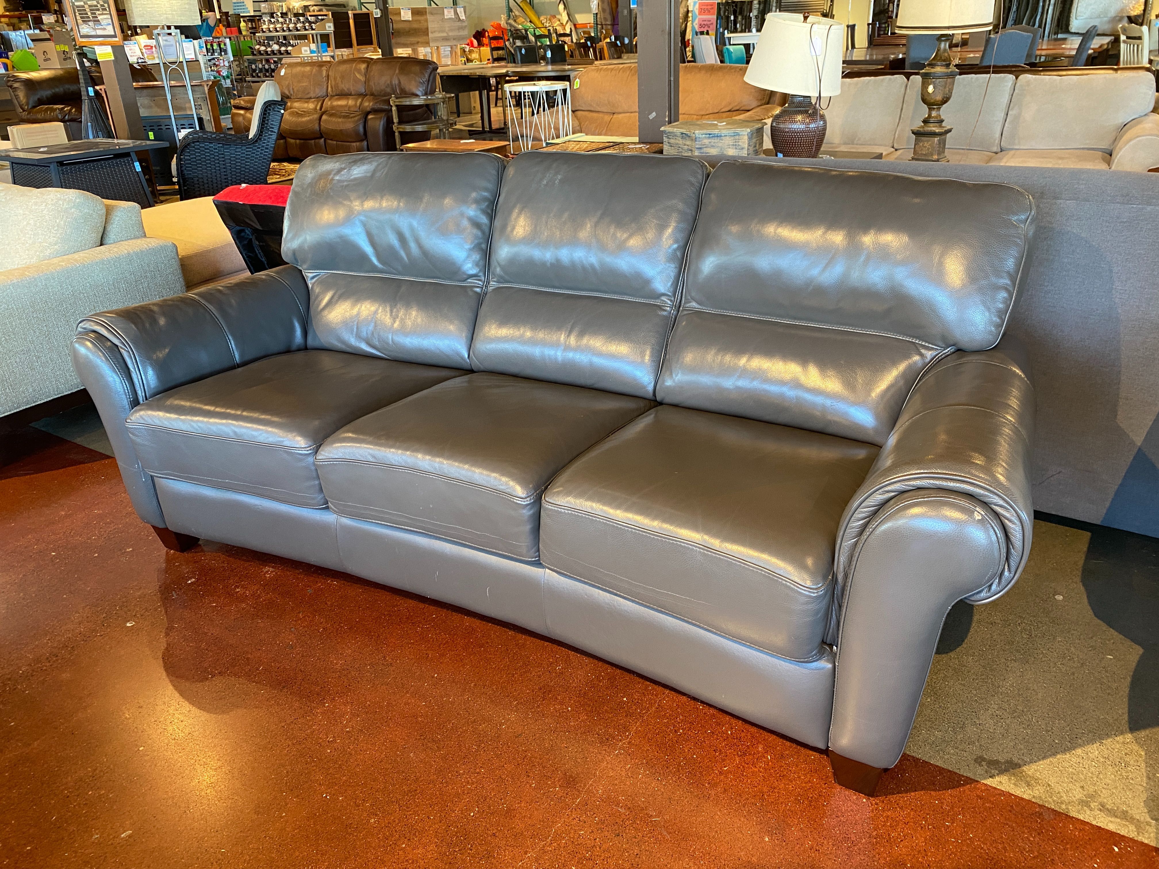 Grey Three Seater Couch with Rolled Arms