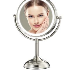 Professional 8.5" Large Lighted Makeup Mirror with Brighter Lights, 1X/10X True HD Magnifying Mirror with 3 Color Dimmable Lights, 90 Shadowless LEDs,