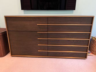 Modern Brown Dresser with Gold Accents