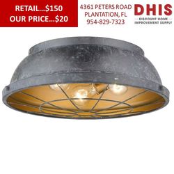 Golden Lighting Bartlett 16.5 in. 3-Light Black Patina Flush Mount
