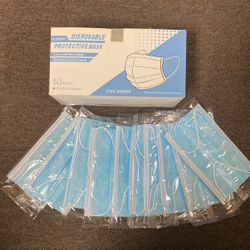 Disposable 3 Ply Mask Blue Color 50 Pack All Individual Packed