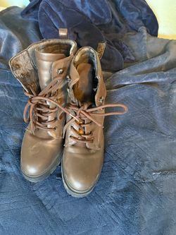 Brown Leather Lace-Up Combat Boots