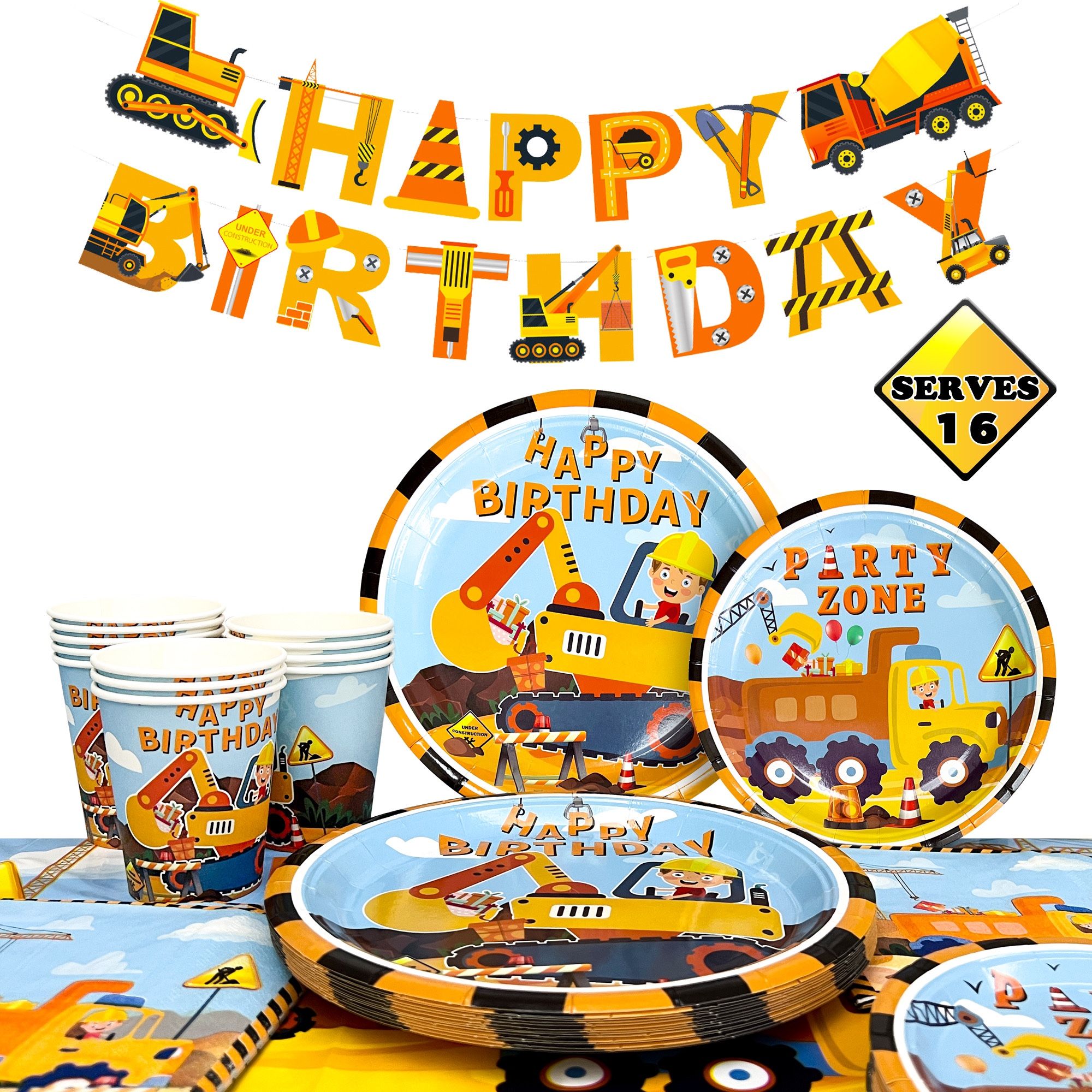 66pcs Construction Party Supplies Tableware Set (New, Unopened)