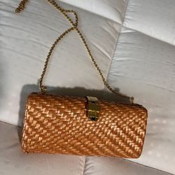 Clutch Purse Orange Rattan  