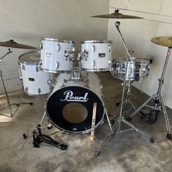 Pearl Polar White 5pc Drum Kit w Everything!  Cymbal