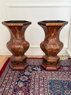 Antique Carved Cinnabar Lacquer Baluster Vase Stand