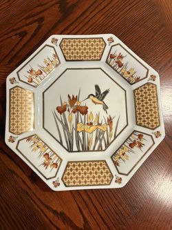 Vintage 1987 Japanese Golden Chokin Art Decorative Octagonal Porcelain Plate Golden Nectar