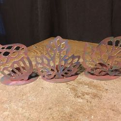 Set Of Three Leaf And Acorn Design Metal Votite Candle Holders