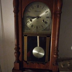 Vintage Wind Up Wall Hanging Grandfather Clock