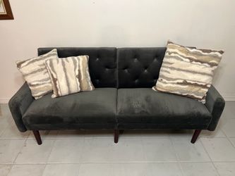 HERE IS A LISTING FOR A BEAUTIFUL VELVET GREY CONVERTIBLE FUTON SOFA BED