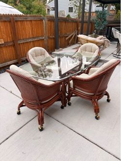 Vintage Rattan Dining Table with Four Chairs