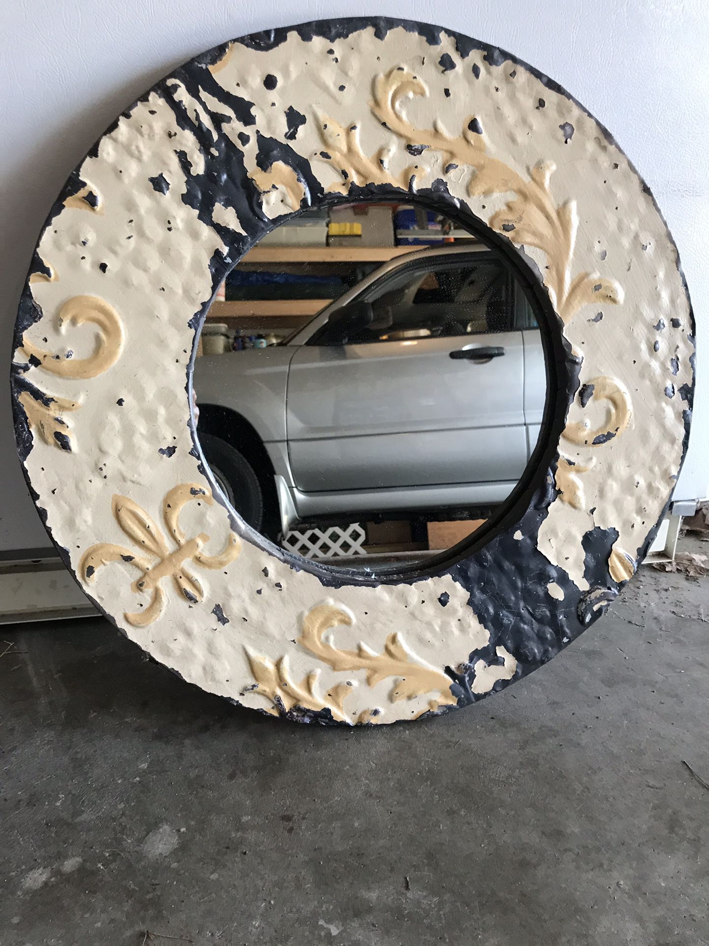 Faux antique circular mirror
