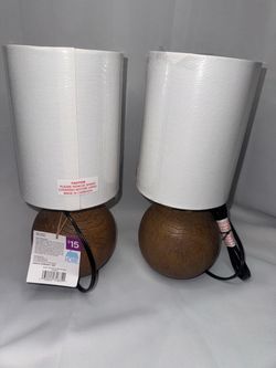 Small Table Lamps with Wood Ball Base – Set of 2
