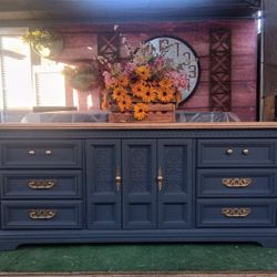 Super Long Dark Gray 9/Drawer Wood Dresser 