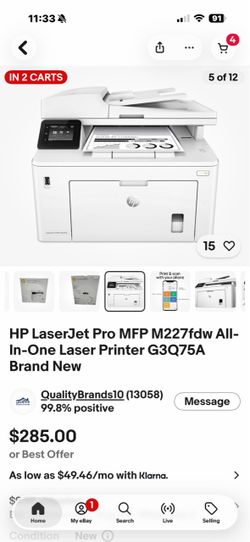 HP Laserjet Pro M227fdw All-in-One Wireless Laser Jet Printer,